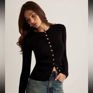 Black Knit Top with Gold Buttons